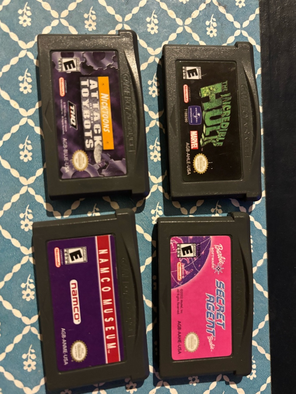 4 Game Boy Advance Game Lot. Nicktoons, Barbie, Hulk, Namco Museum